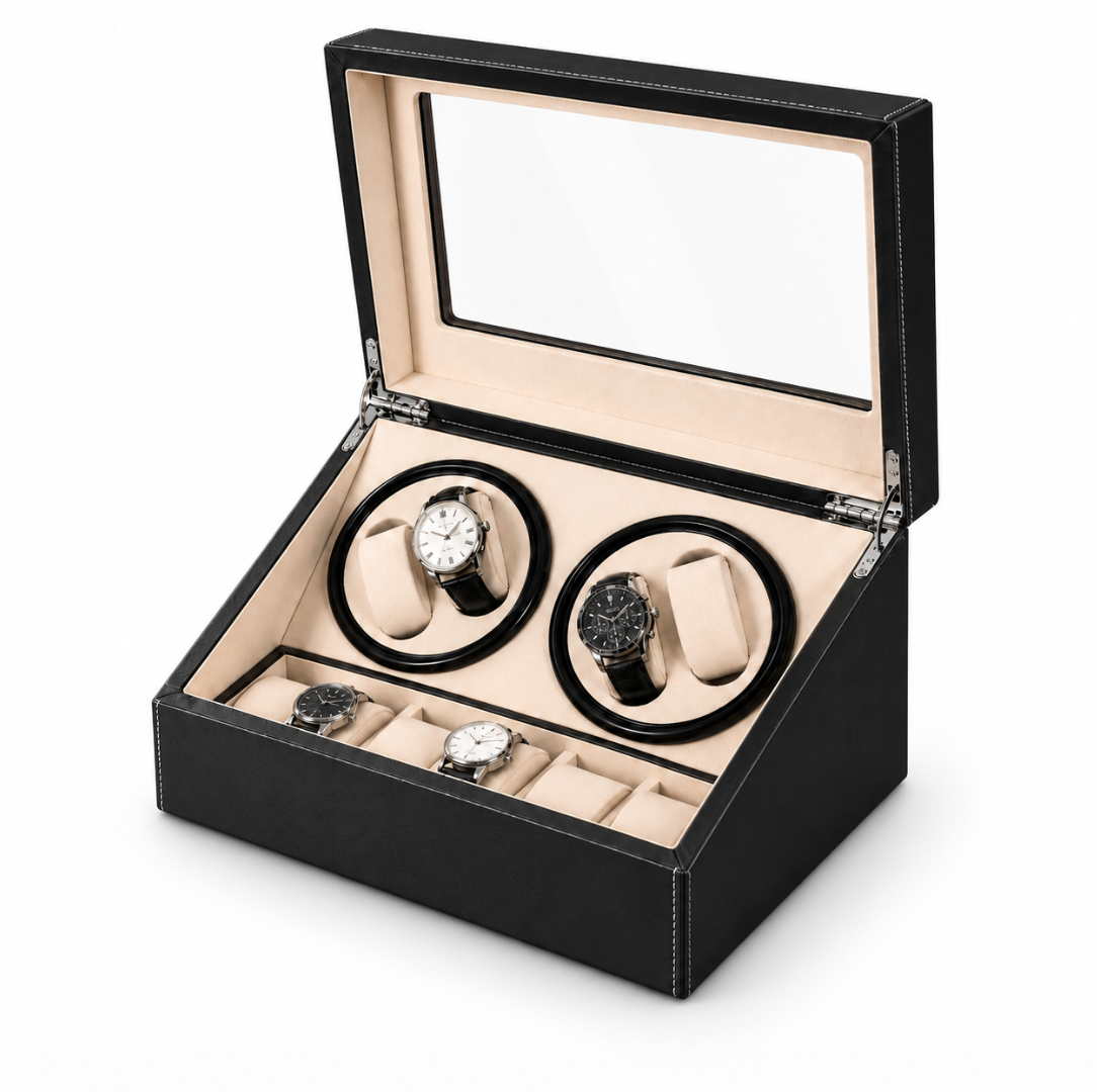 Remontoir Automatique pour 4 Montres avec Boîte de Rangement pour 6 Montres