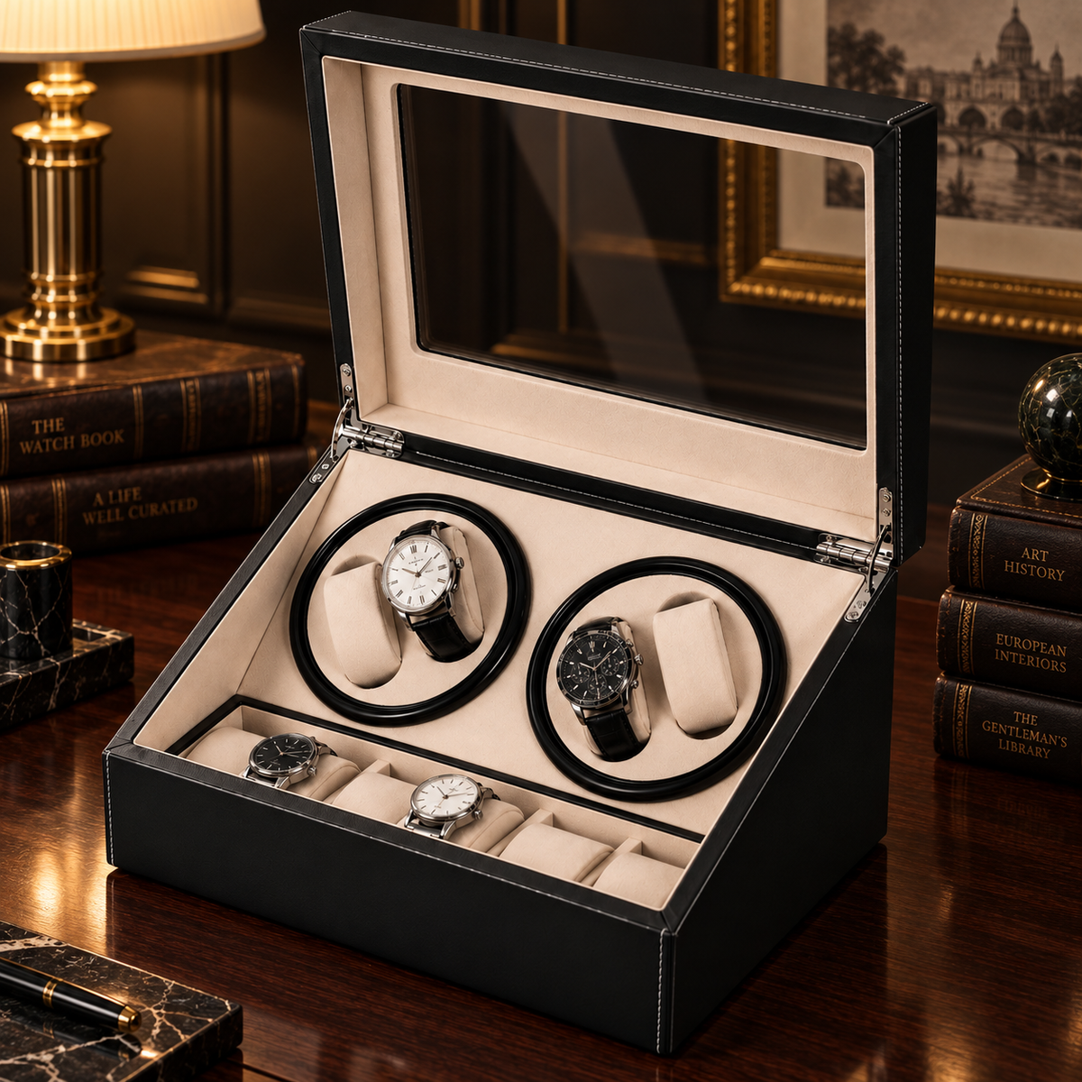 Remontoir Automatique pour 4 Montres avec Boîte de Rangement pour 6 Montres