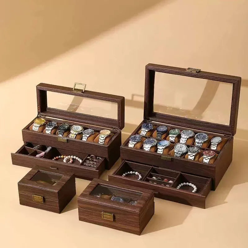 New Style Retro Imitationv High End Transparent Windowed Watch Grain Leathe Storage Display Packaging Box Headpiece Storage Case