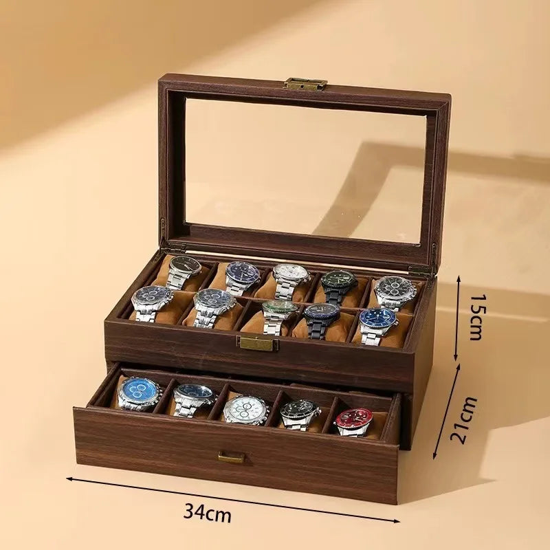 New Style Retro Imitationv High End Transparent Windowed Watch Grain Leathe Storage Display Packaging Box Headpiece Storage Case