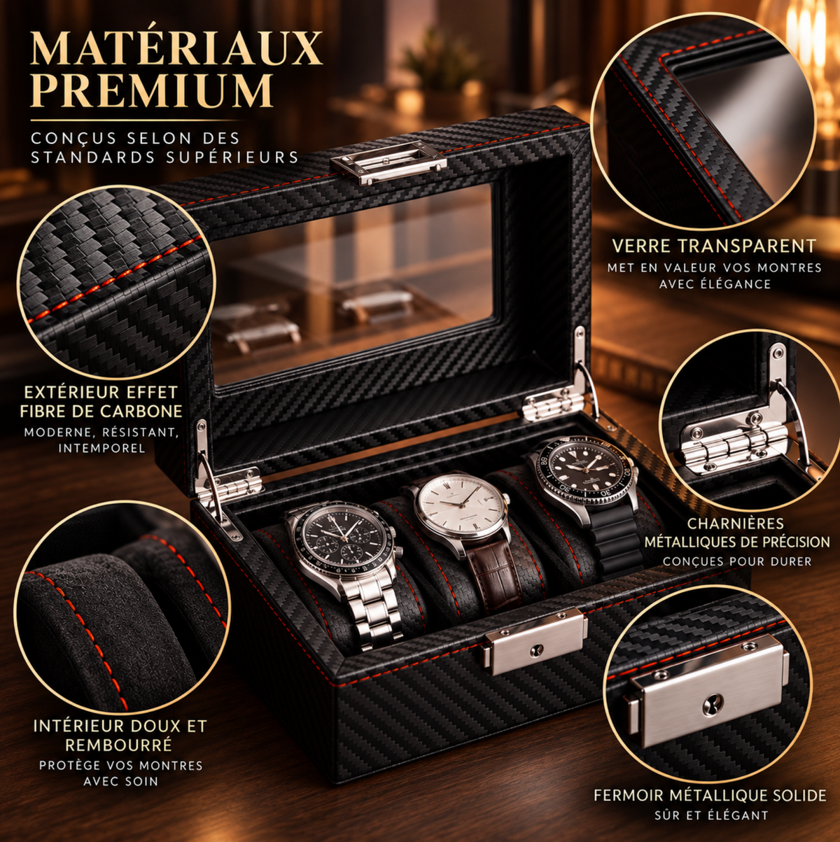 Boîte à Montres Effet Carbone – Monza™