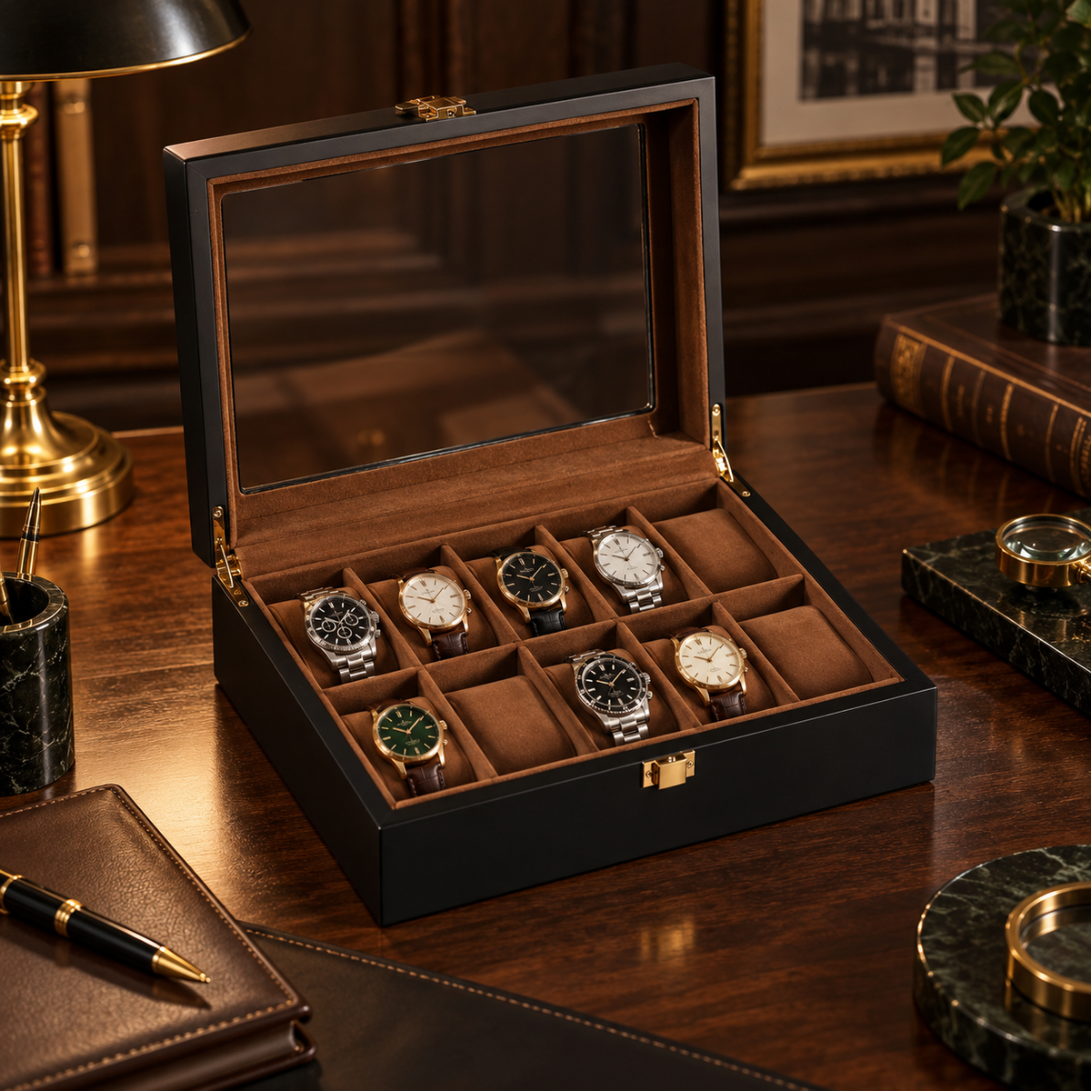 Boîte à Montres en Bois 10 Compartiments – Écrin Kyoto