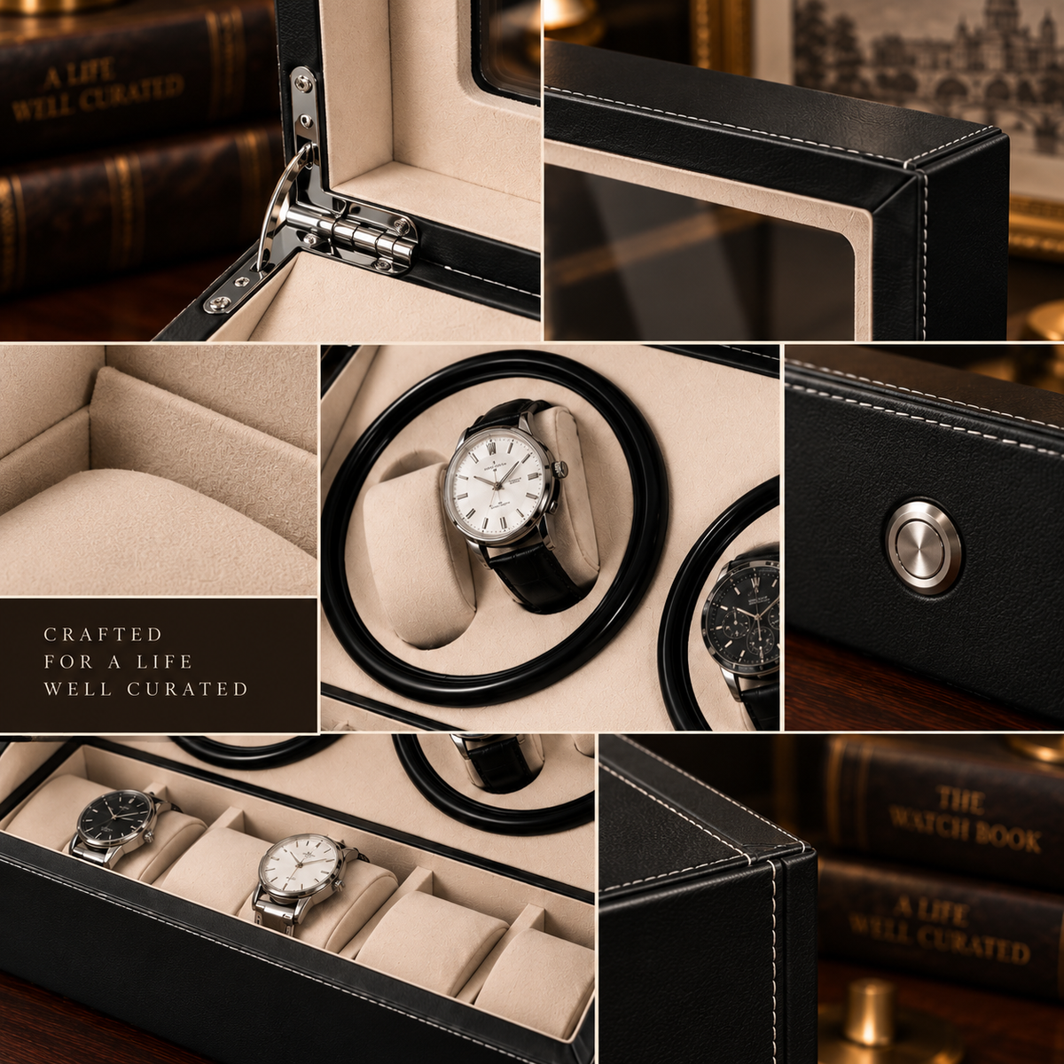 Remontoir Automatique pour 4 Montres avec Boîte de Rangement pour 6 Montres